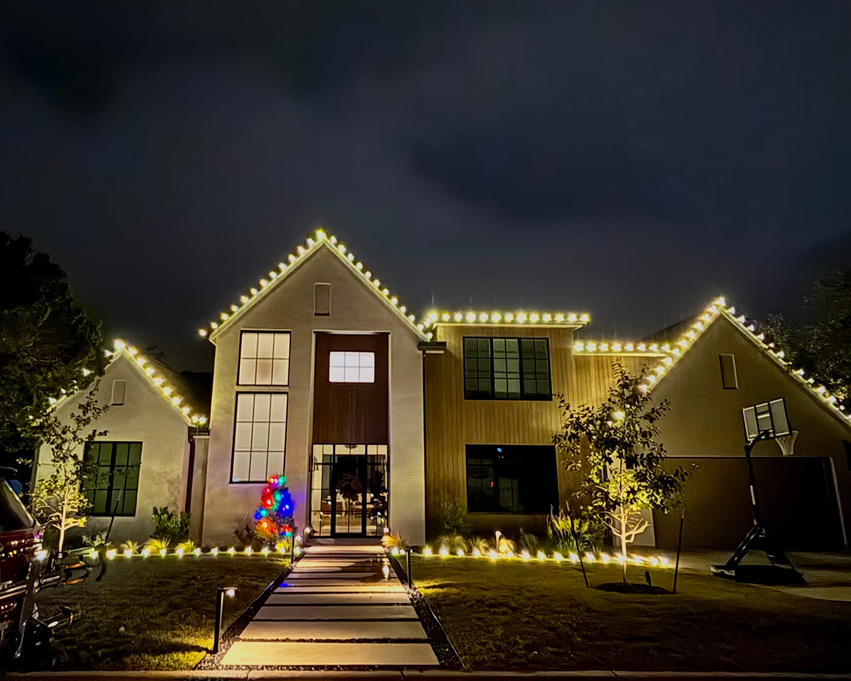 Decatur Craftsman bungalow with warm white roofline lights